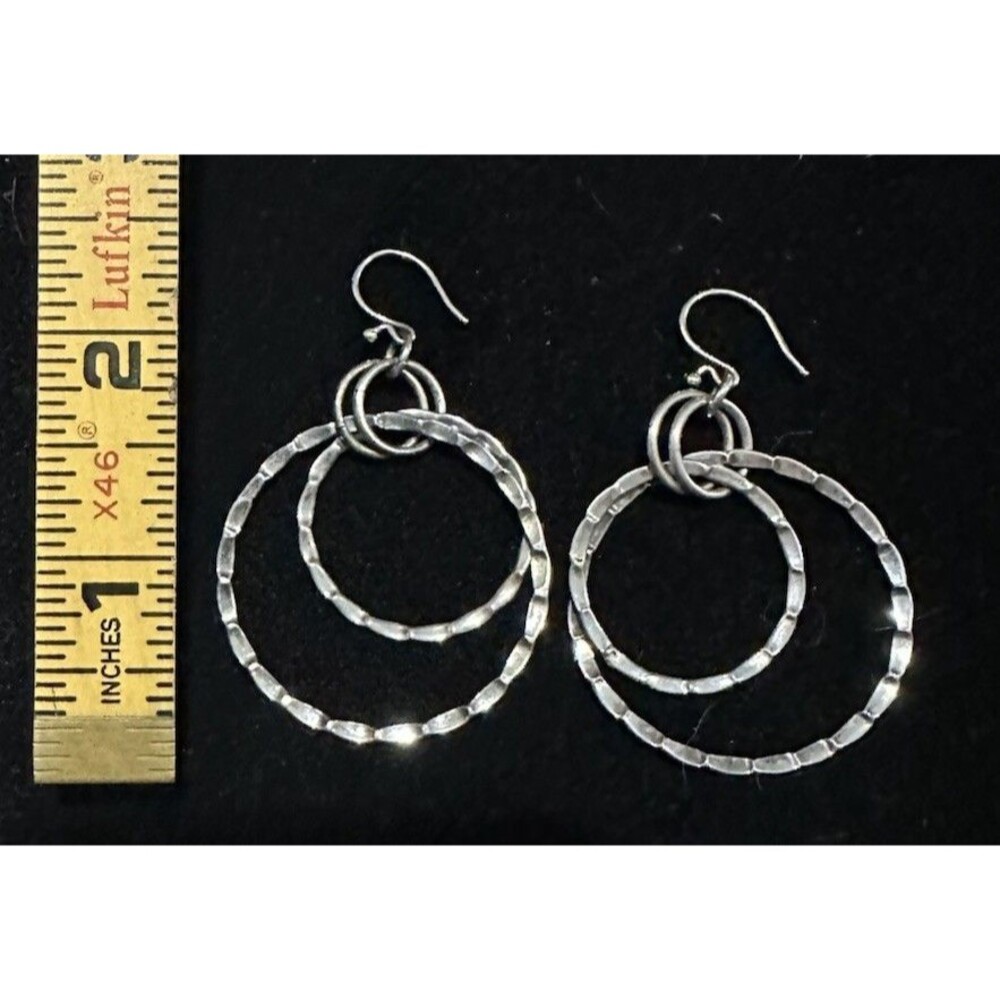 Artisan Modernist ATI Mexico Hammered Sterling Silver Circles Drop 925  Earrings